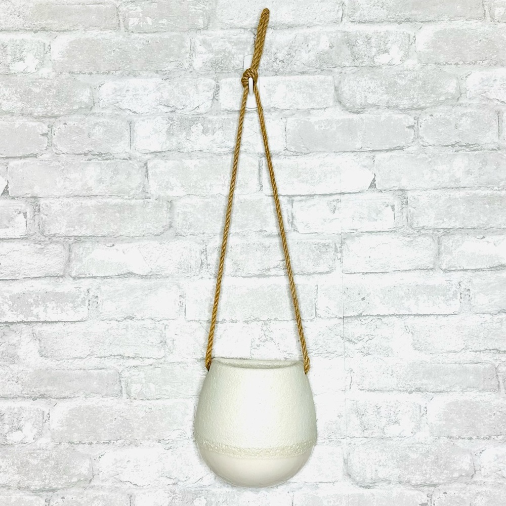Minimalist Wall Pocket Planter Hanging Ceramic Stoneware White Cream Flat Back - Picture 5 of 12